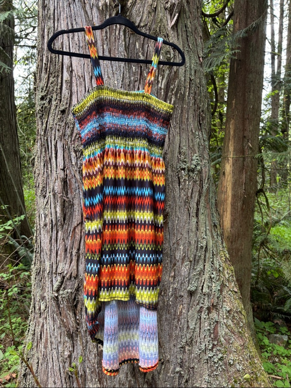 Multicolor Zigzag High-Low Sundress with Smocked Bodice